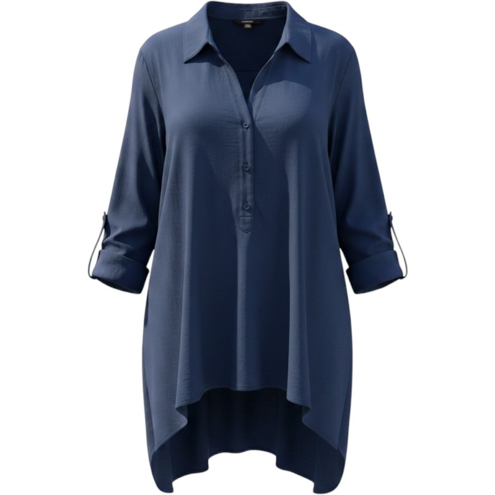Lane Bryant Women Navy Blue Roll Tab Sleeve High Low Tunic Top 18/20 NWT